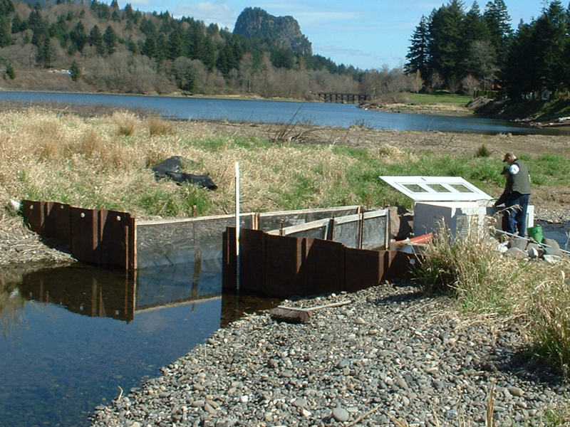 Fish trap in stream between two stream banks