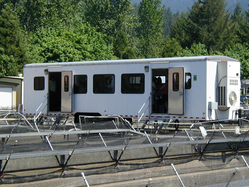 a white trailer that is used to tag fish manually